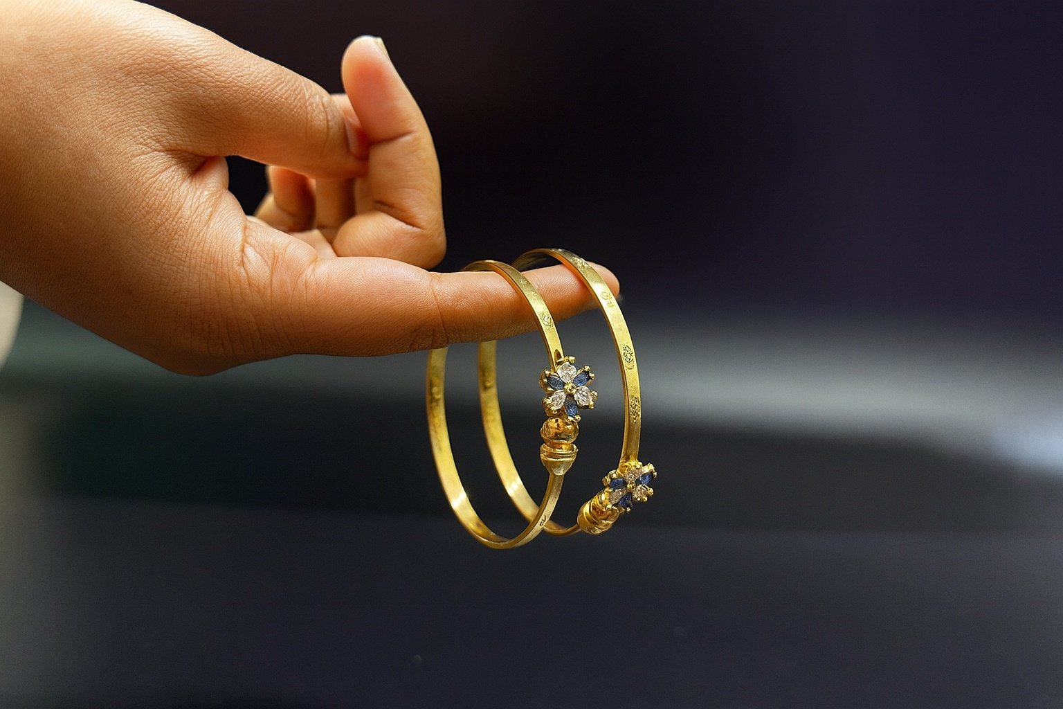 Elegant Gold-Plated Floral Stone Bangles for Women