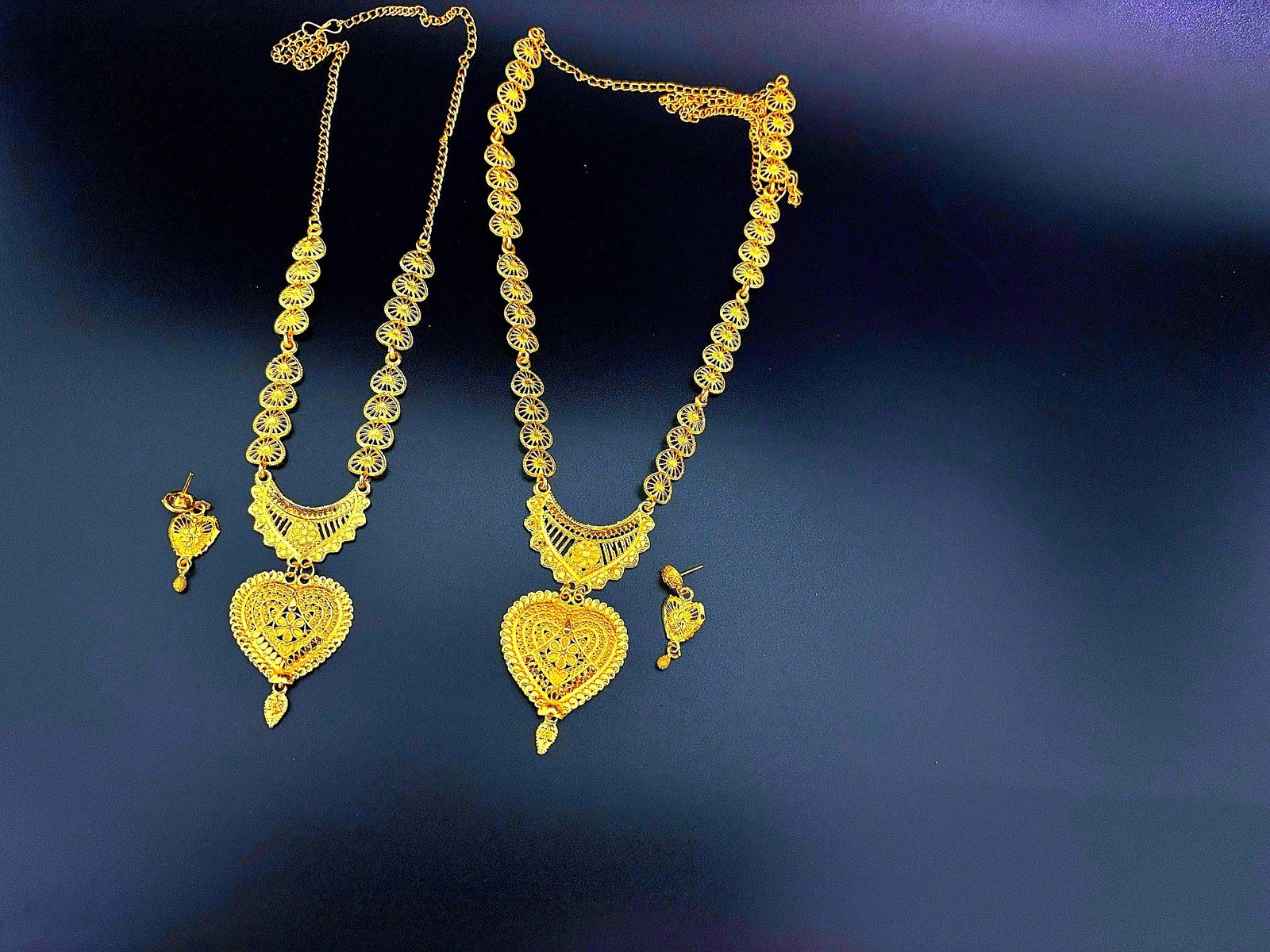 Matching Bridal Heart Necklace Set Golden Finish