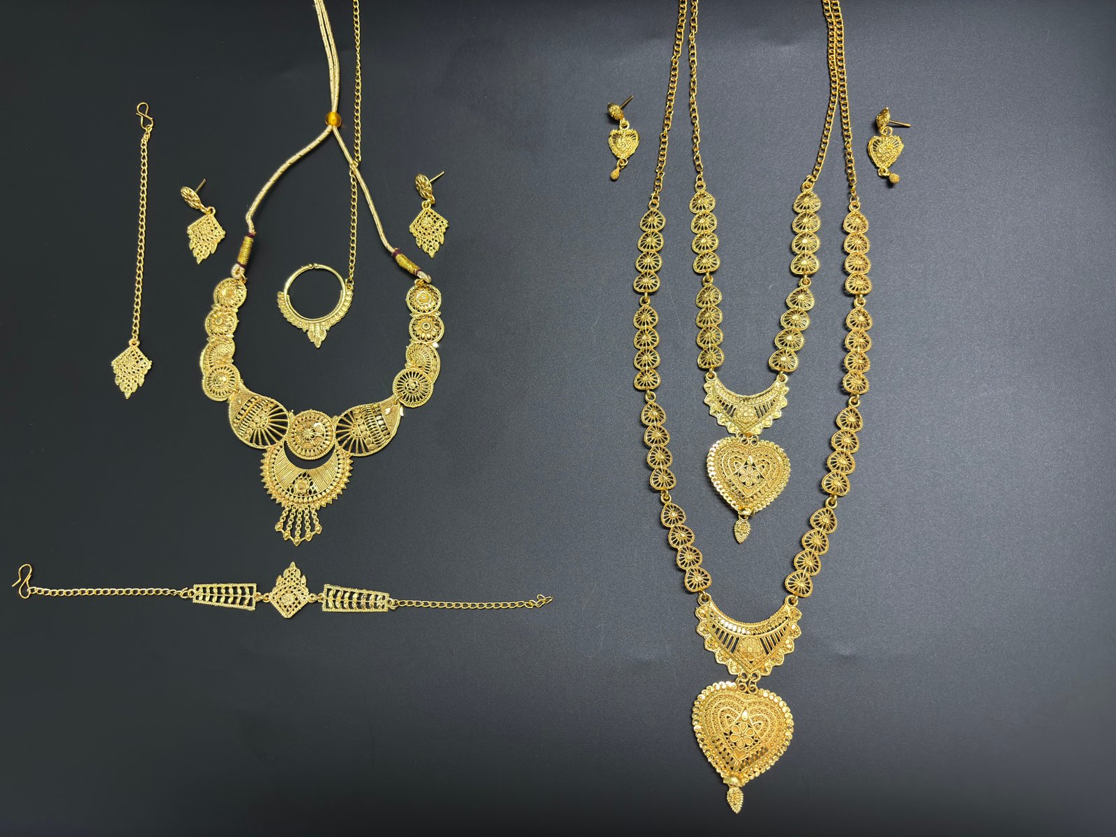 Royal Gold-Plated Bridal Combo Set – 2 Necklace Sets with Earrings & Bracelet