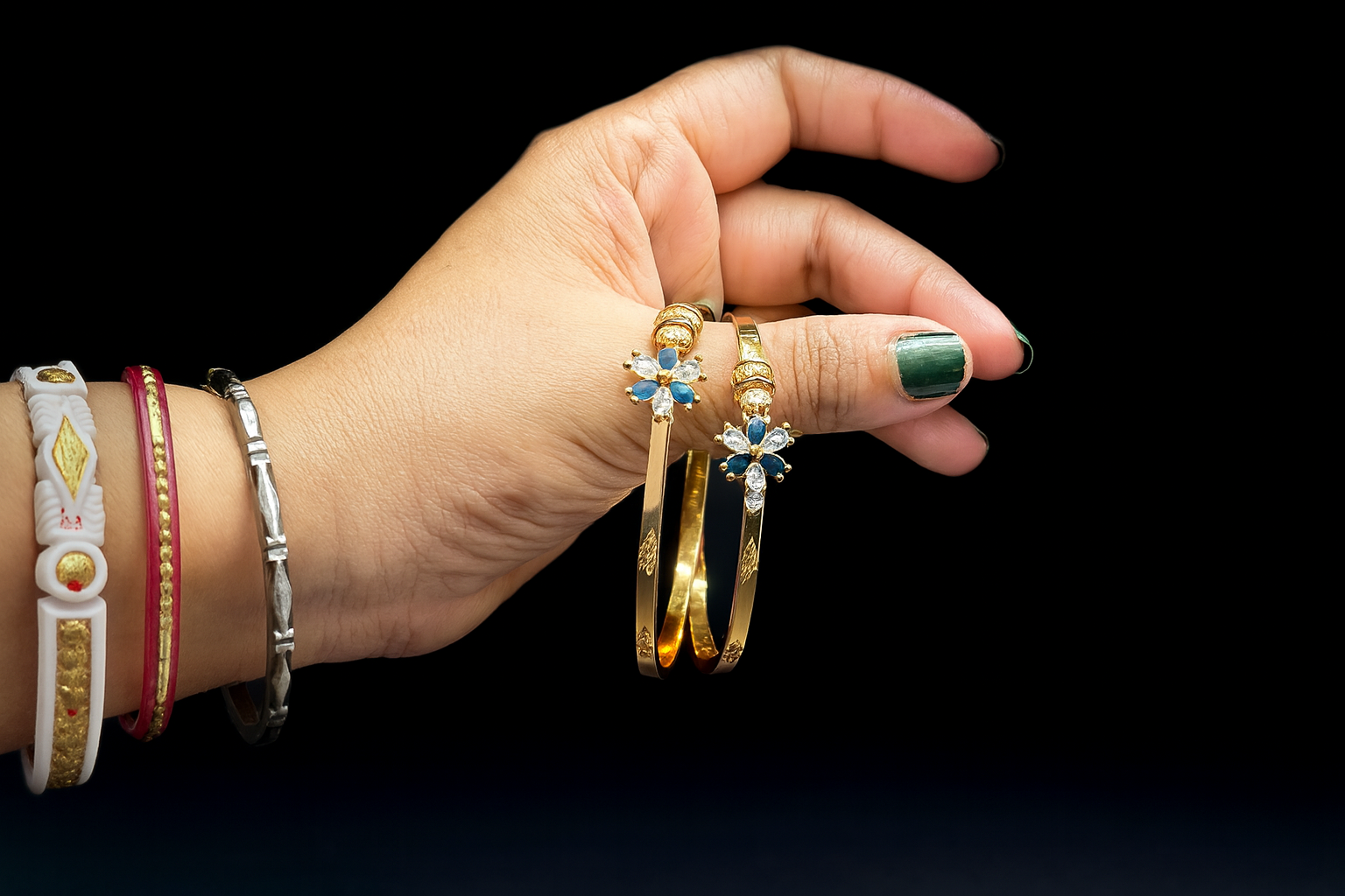 Elegant Gold-Plated Floral Stone Bangles for Women