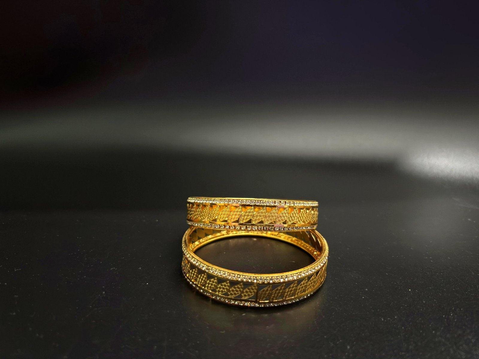 Traditional Broad Gold-Plated Textured Bangles for Women