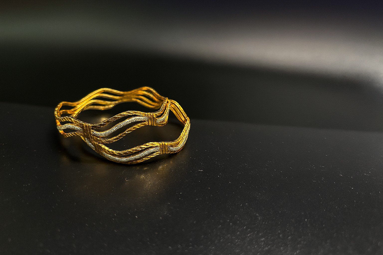 Bright Gold and Silver Wave Design Bangles