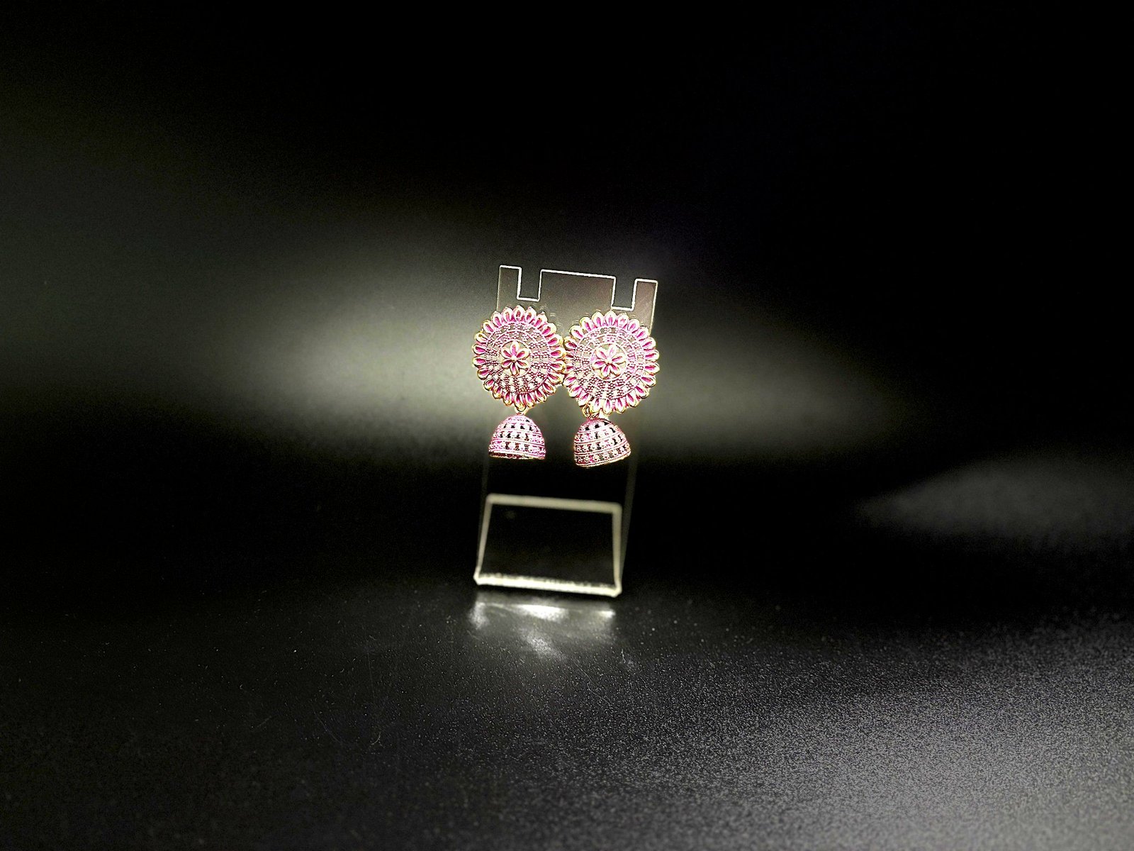 Antique Gold-Plated Pink Stone Floral Stud Jhumka Earrings