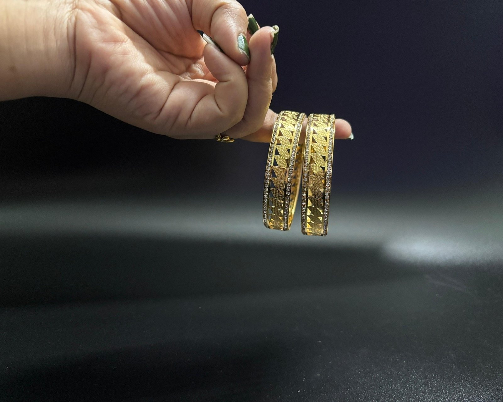 Traditional Broad Gold-Plated Textured Bangles for Women