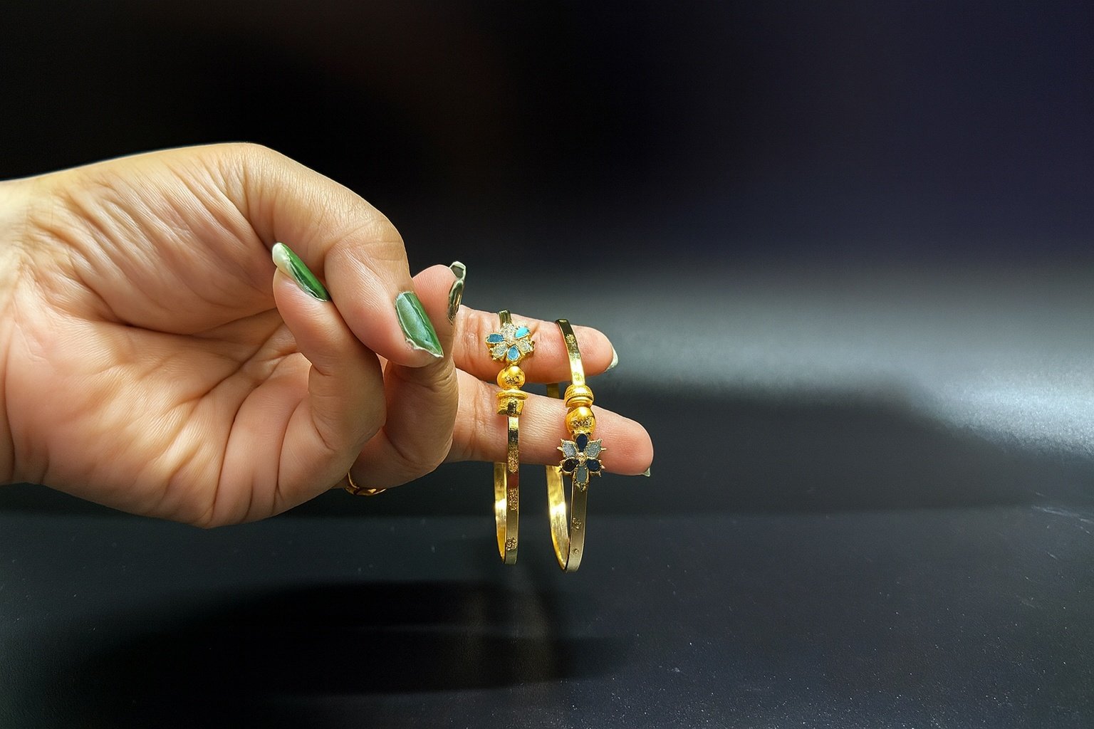 Elegant Gold-Plated Floral Stone Bangles for Women