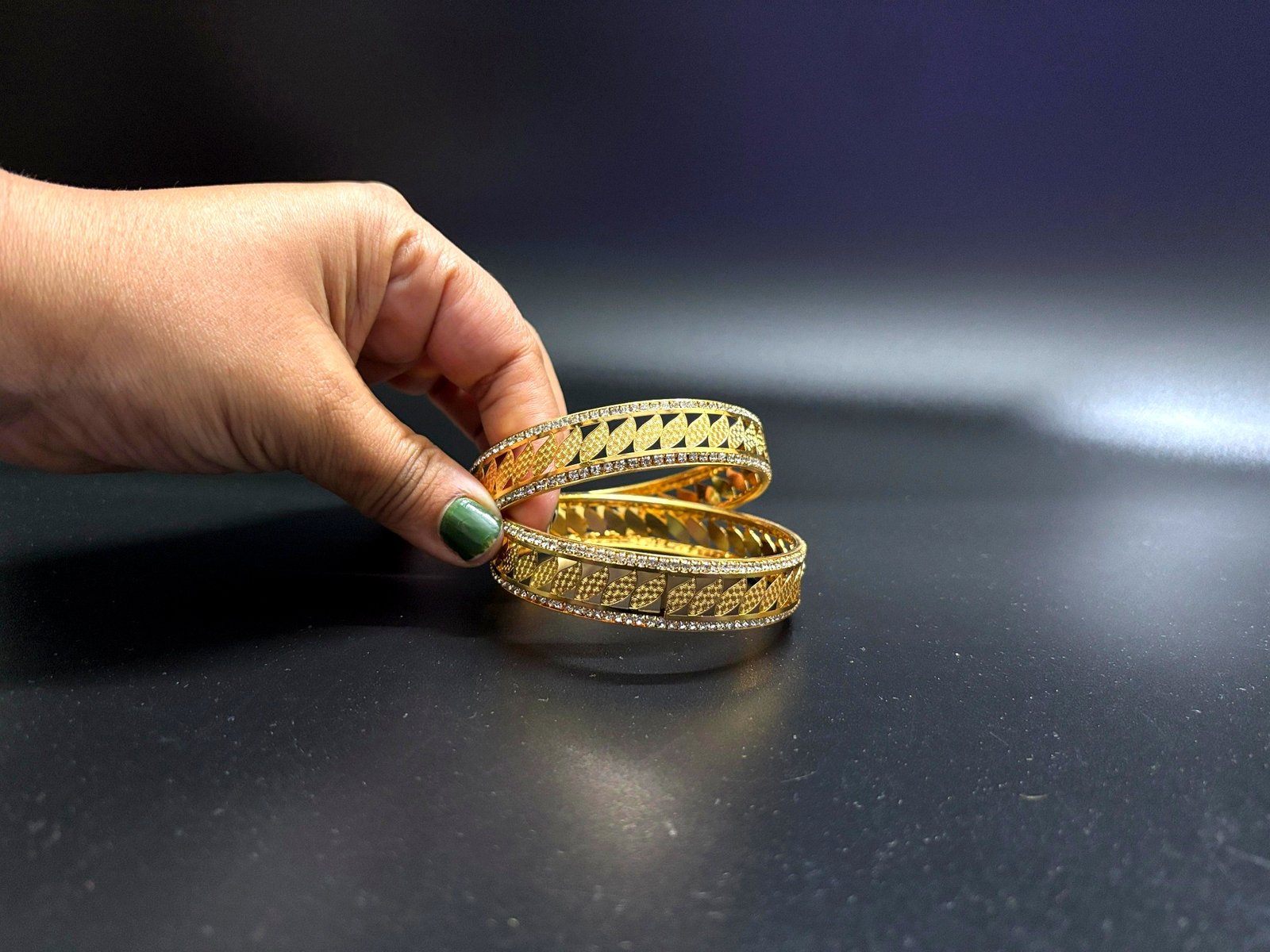 Traditional Broad Gold-Plated Textured Bangles for Women