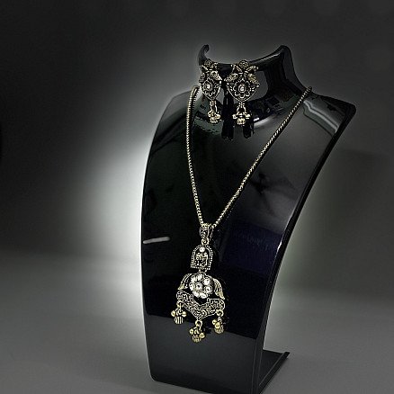 Antique Oxidised Elephant Pendant Necklace Set with Earrings
