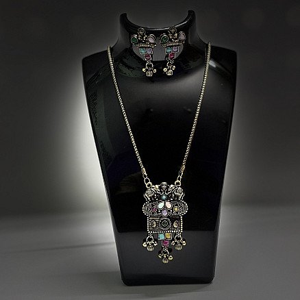 Antique Oxidised Multicolor Elephant Pendant Necklace Set with Earrings