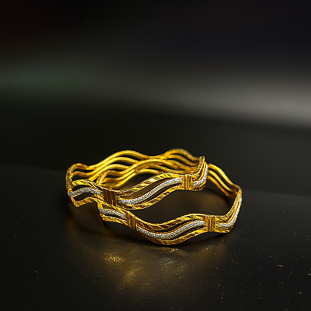 Bright Gold and Silver Wave Design Bangles