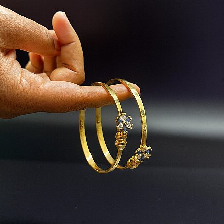 Elegant Gold-Plated Floral Stone Bangles for Women