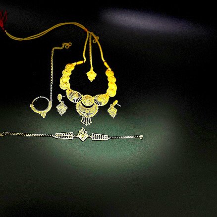 Full Bridal Jewelry Set Antique Golden Finish