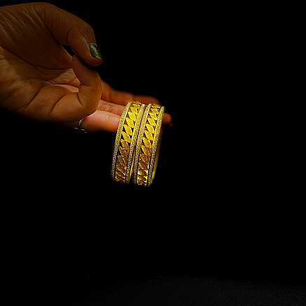 Traditional Broad Gold-Plated Textured Bangles for Women