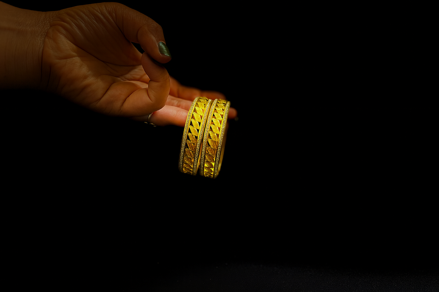 Traditional Broad Gold-Plated Textured Bangles for Women